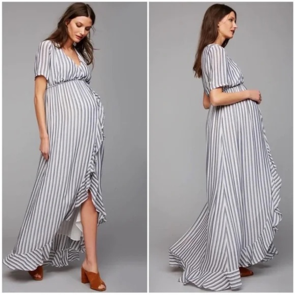 Rachel Pally Rayon Striped Wrap Dress, blue & white striped Small